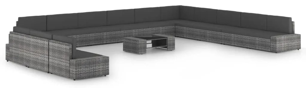 vidaXL 14 részes szürke polyrattan kerti ülőgarnitúra párnákkal