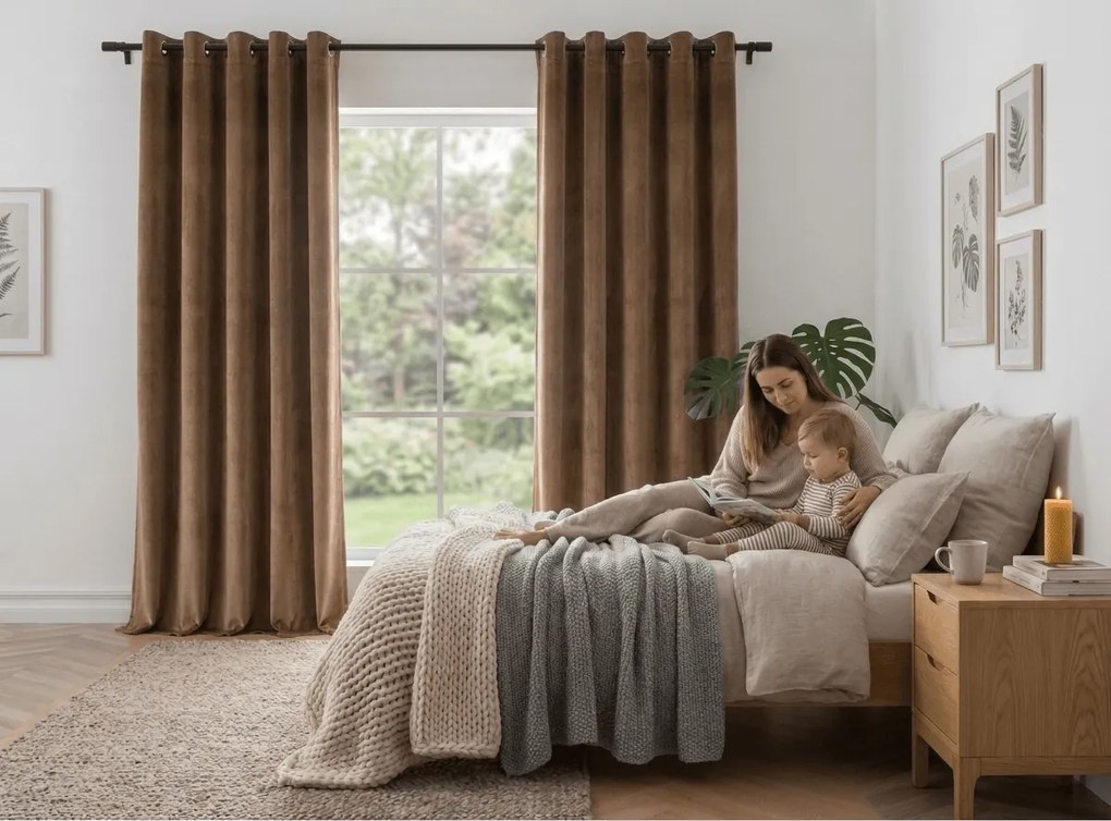 Sötétítő függöny DREAM VELVET 140x230 cm, fahéjbarna Felfüggesztés: Fém gyűrűk