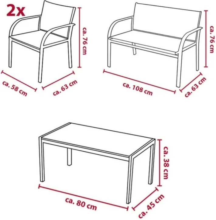 Kerti LOUNGE szett székekkel, paddal és asztallal, szürke