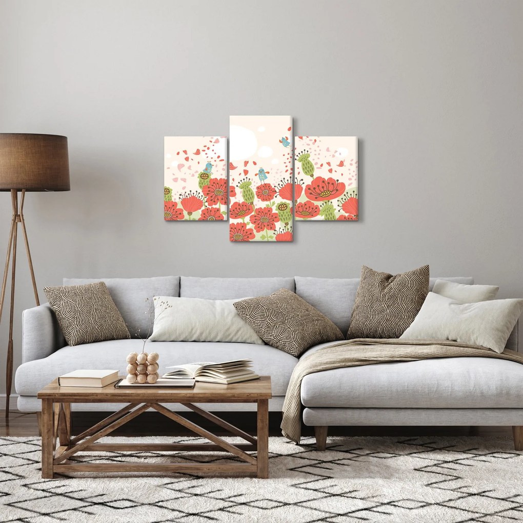 Kép - Madarak egy virágzó réten (90x60 cm)