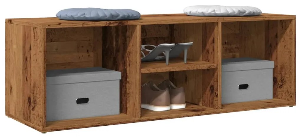 antik fa színű szerelt fa cipőtároló pad 105 x 35 x 35 cm