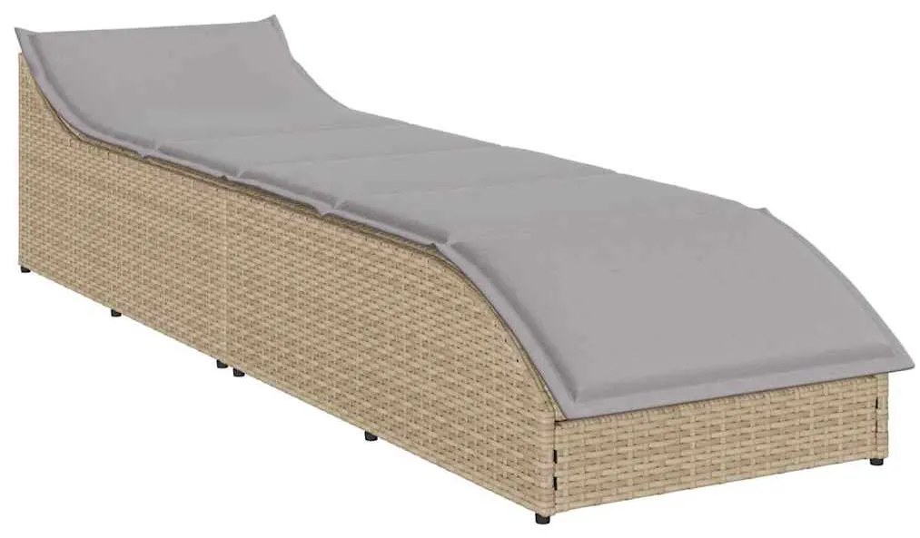 Összecsukható napozóágy párnával és tárolóval bézs polyrattan