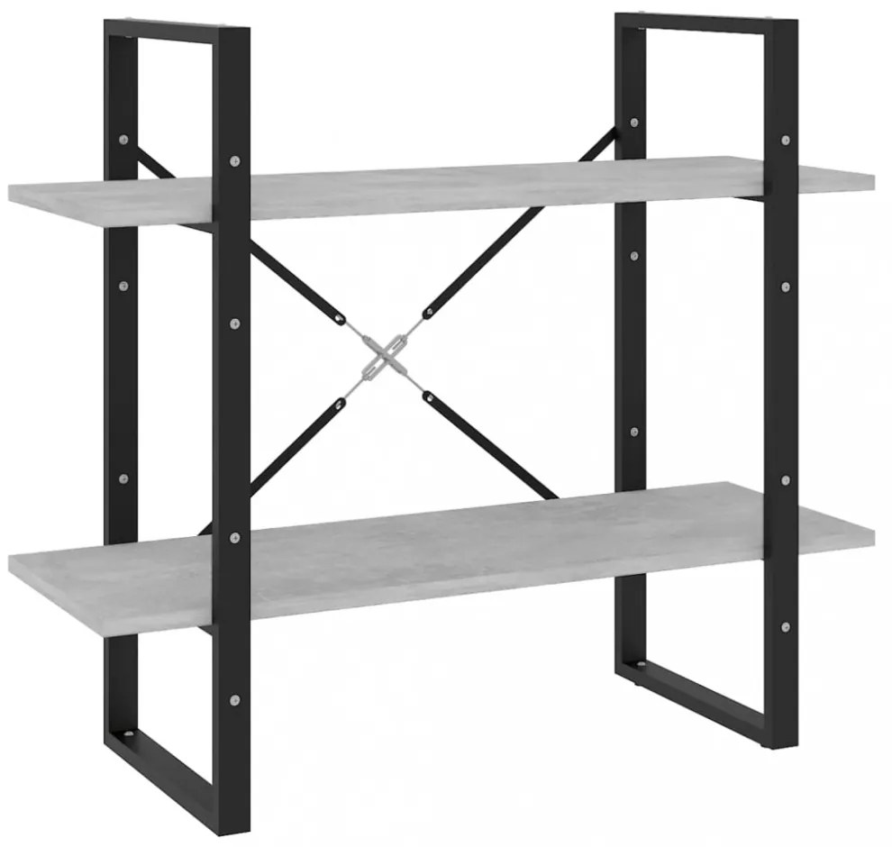 2-szintes betonszürke szerelt fa könyvszekrény 80 x 30 x 70 cm