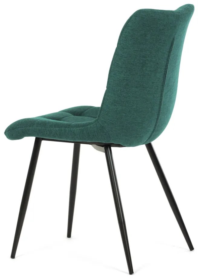 Scaun de sufragerie, material verde, picioare metalice negre