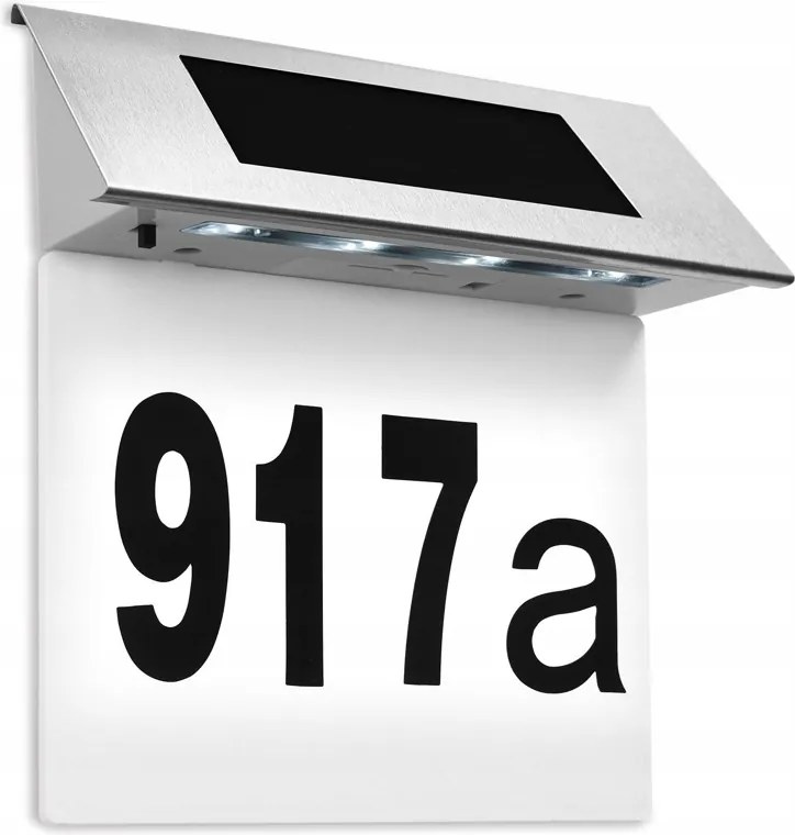 Napelemes Lámpa Házszámmal Rozsdamentes Acél Fehér