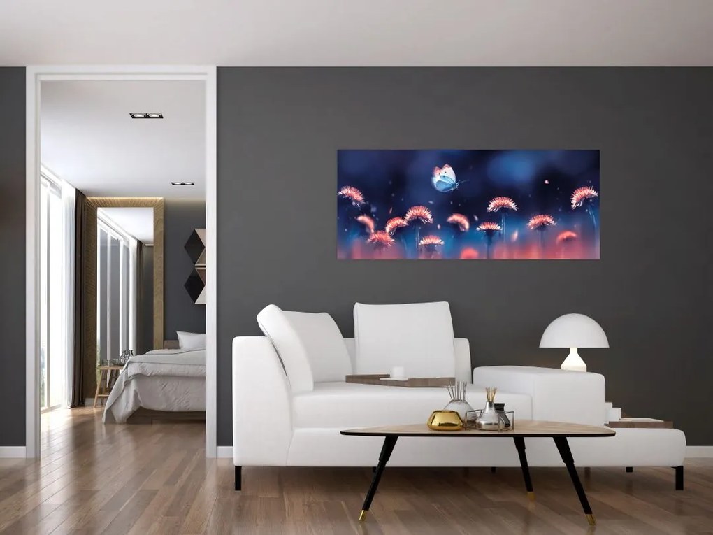 Pitypang képe kék pillangóval (120x50 cm)