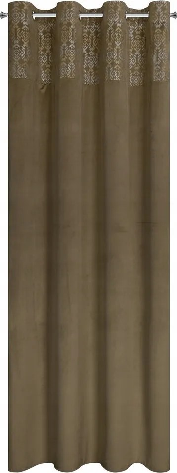 Készfüggöny 140X250 bézs bársonyból, dekoratív karika csíkkal