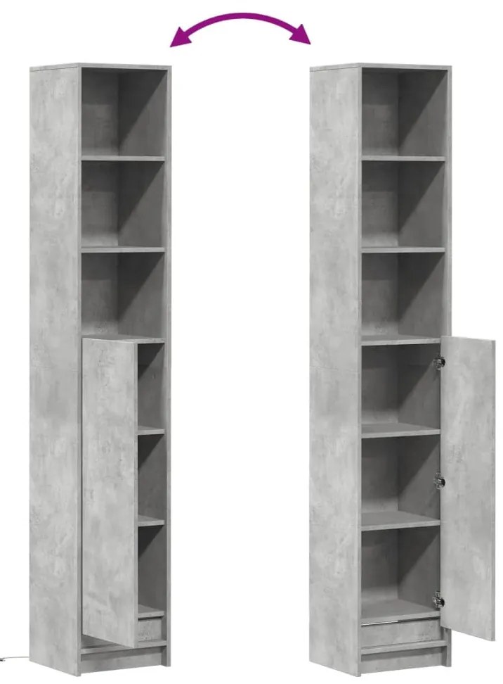 betonszürke szerelt fa tálalószekrény LED-del 36 x 32,5 x 200cm