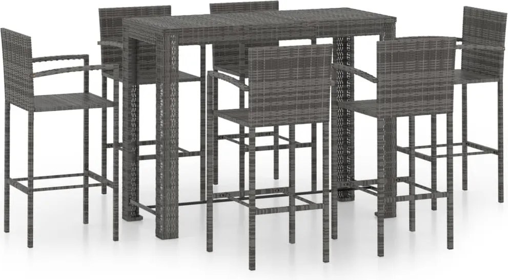 vidaXL 7 részes szürke polyrattan kültéri bárszett kartámasszal