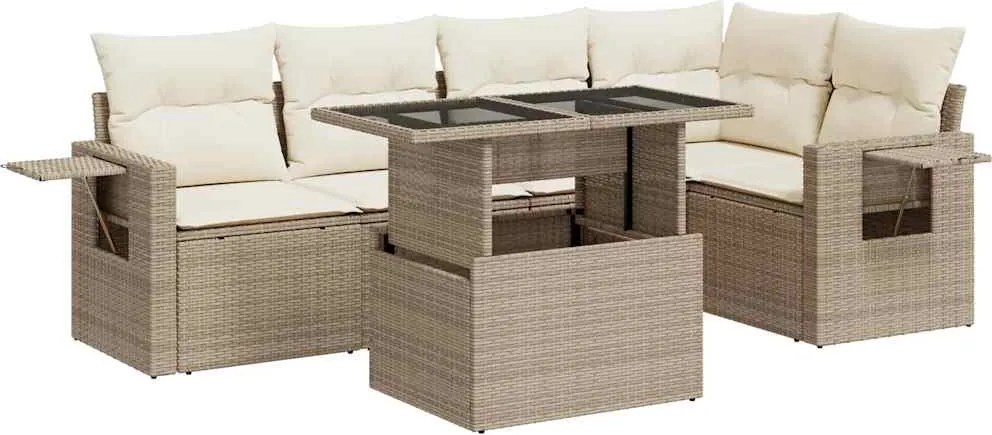 vidaXL 6 részes bézs polyrattan kerti ülőgarnitúra párnával