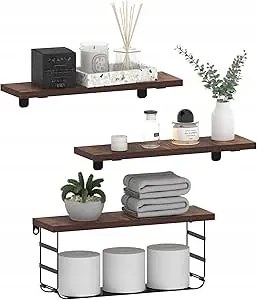 Fali Polc Szett 3 Db Fém Mdf Konyha Nappali Fürdőszoba