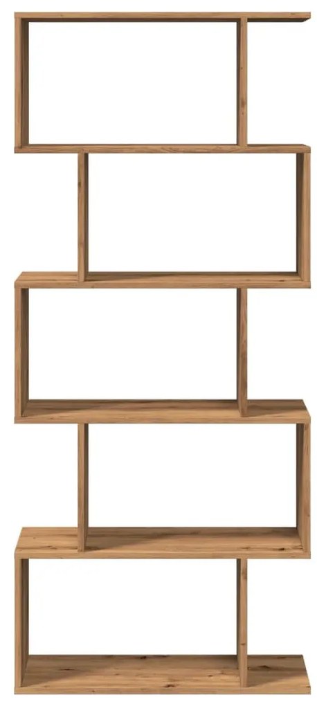 5 szintes kézműves tölgy fa elválasztó könyvespolc 70x24x161 cm