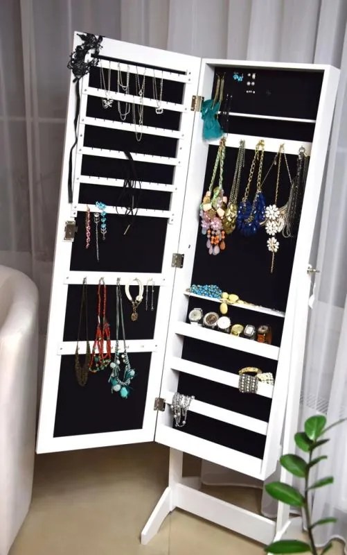 Tükrös ékszertartó szekrény 119,5 x 35 x 8,7 cm - fehér