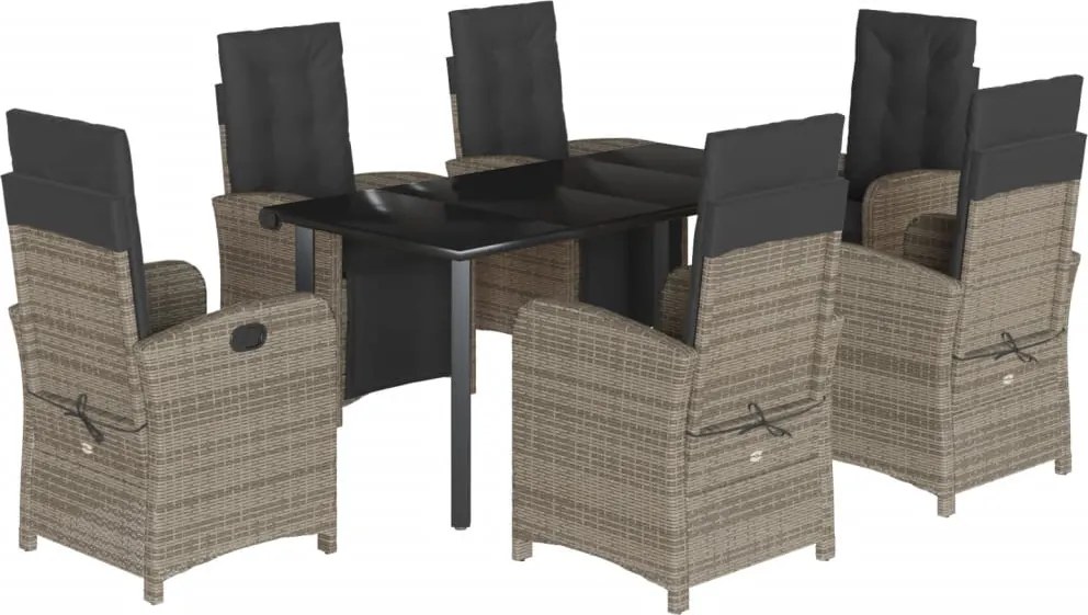 vidaXL 7 részes szürke polyrattan kerti étkezőgarnitúra párnával