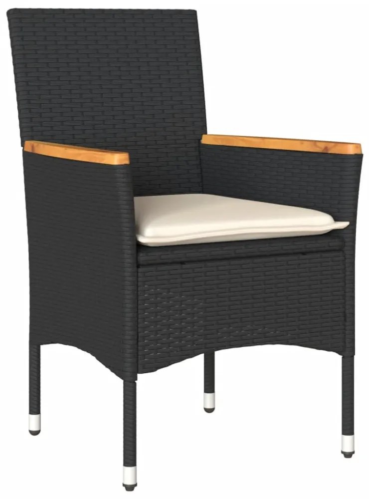 vidaXL 3 részes fekete polyrattan/üveg kerti étkezőgarnitúra párnákkal