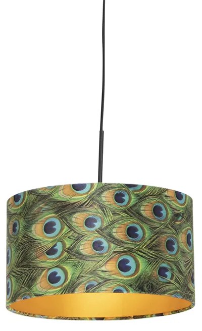 Lógólámpa bársony árnyékolóval páva mintával aranyozással 35 cm - Combi
