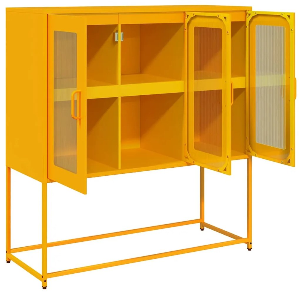 mustársárga hideghengerelt acél tálalószekrény 100,5x39x107 cm
