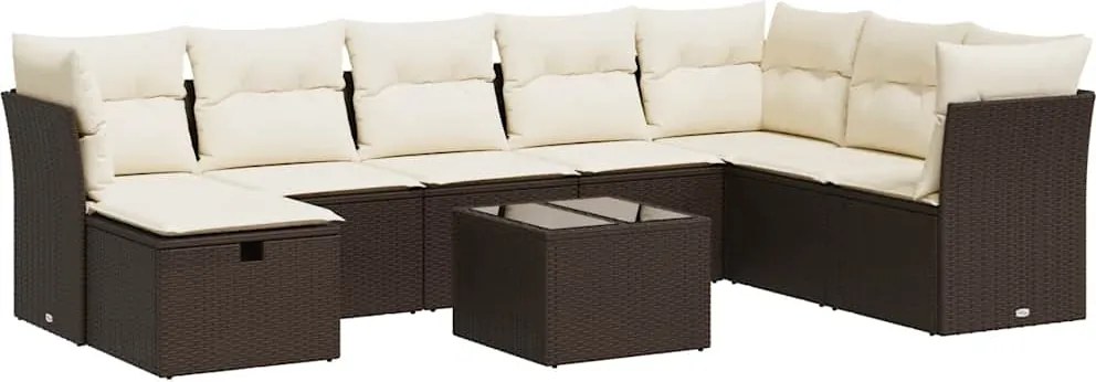 vidaXL 9 részes barna polyrattan kerti ülőgarnitúra párnákkal
