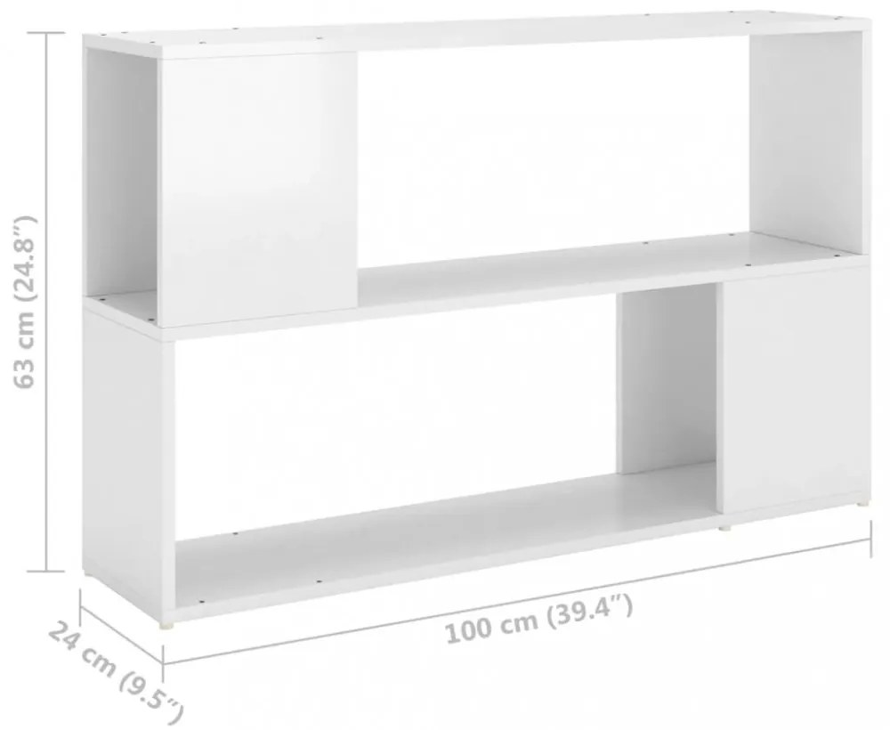 magasfényű fehér szerelt fa könyvszekrény 100 x 24 x 63 cm