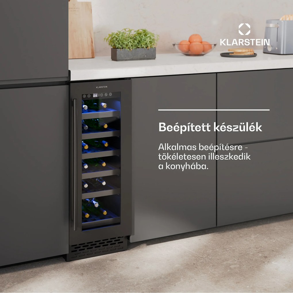 Klarstein Vinovilla 18 Uno borhűtő, 1 hűtési zóna, 18 palack, fa polcok, 5-18 °C