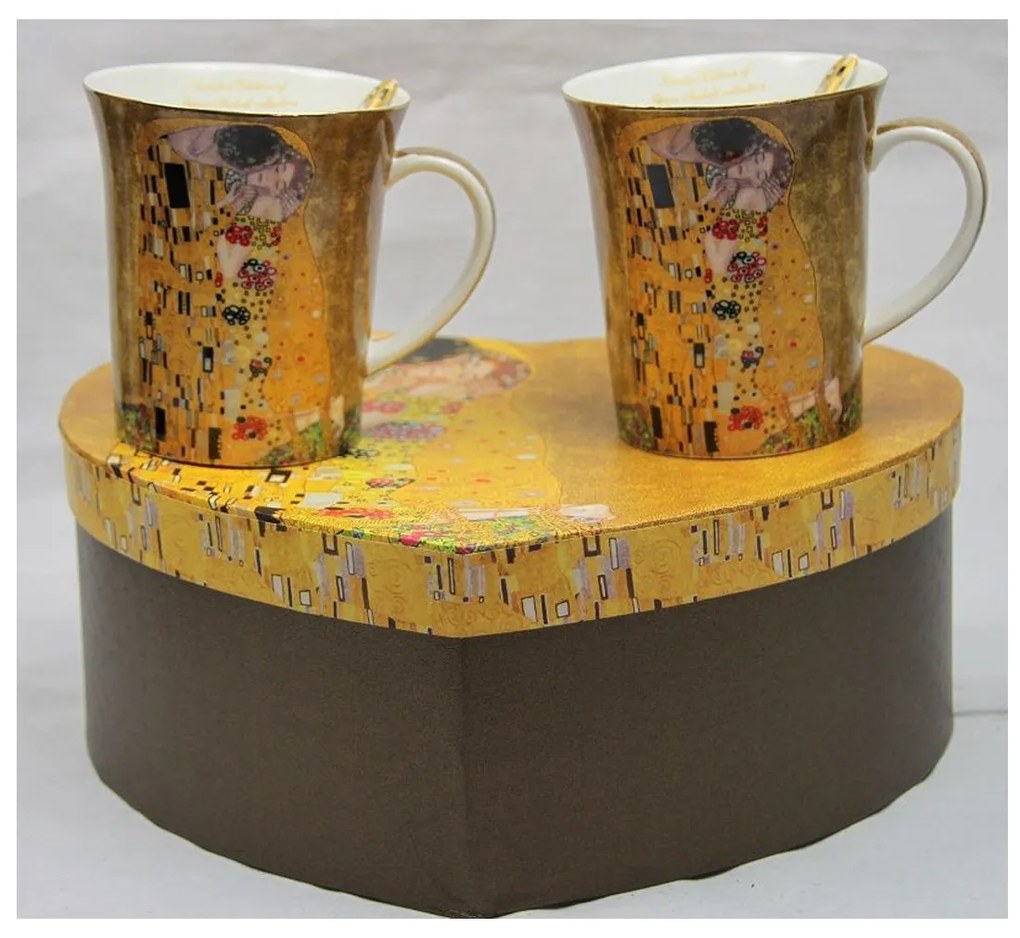 Klimt porcelán bögre szett kanállal 2 személyes szív dobozos 300 ml