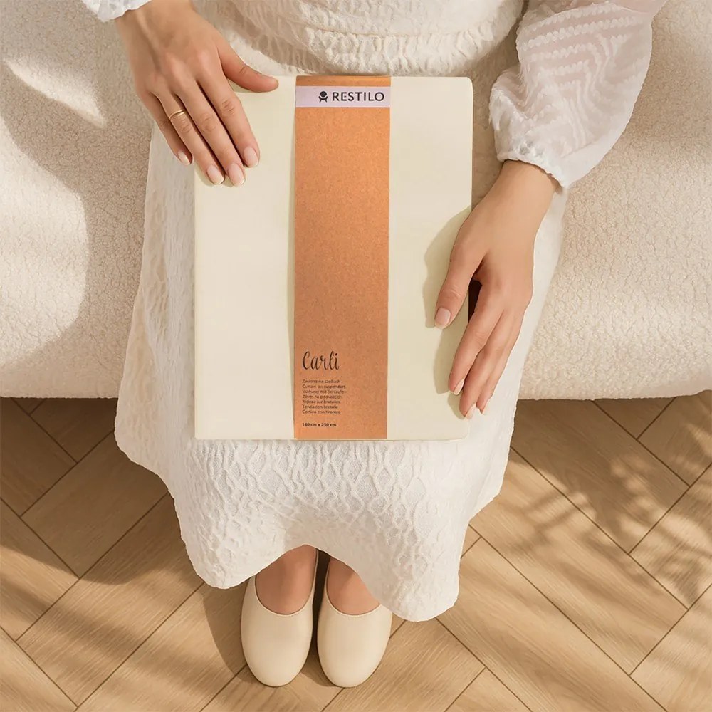 Elefántcsont színű dimout (részleges sötétítő) függöny 140x250 cm Carli Tie – Restilo