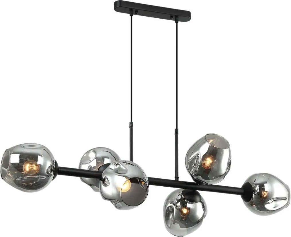 ITALUX PND-30843-6-BK-SG BORGO Többágú Függesztett Lámpa Fekete, Füstös E27 IP20