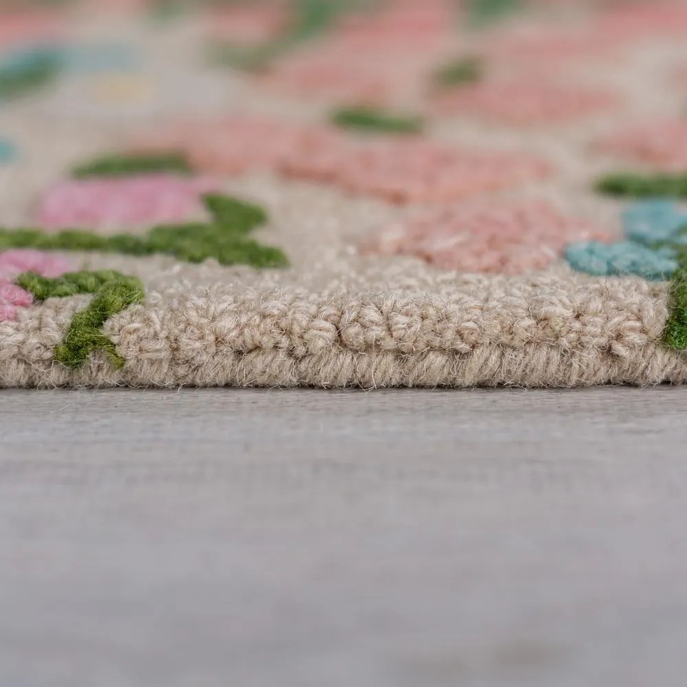 Krémszínű kézi szövésű gyapjú szőnyeg 160x230 cm Emilia Floral – Flair Rugs