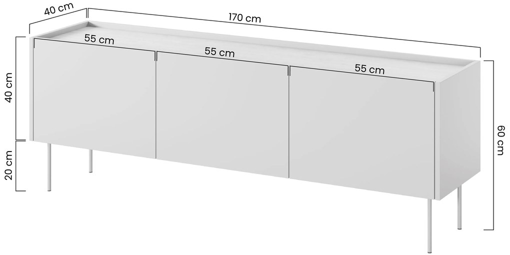 Desin háromajtós TV-szekrény 170 3D1SZ - matt fekete / nagano-tölgy