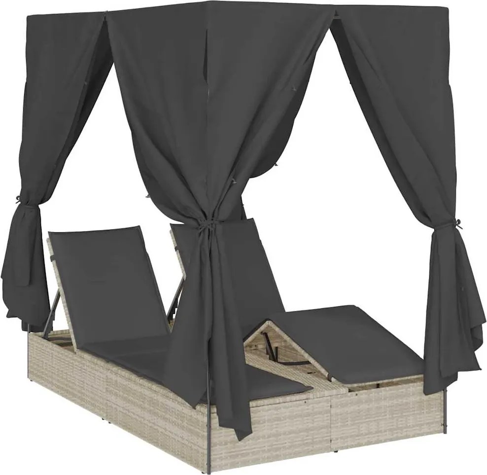 vidaXL Dupla napozóágy Világosszürke 205 x 129 x 200 cm polirattan