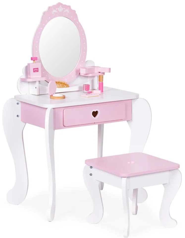 Fésülködőasztal gyerekeknek tükörrel székkel és 7 kiegészítővel