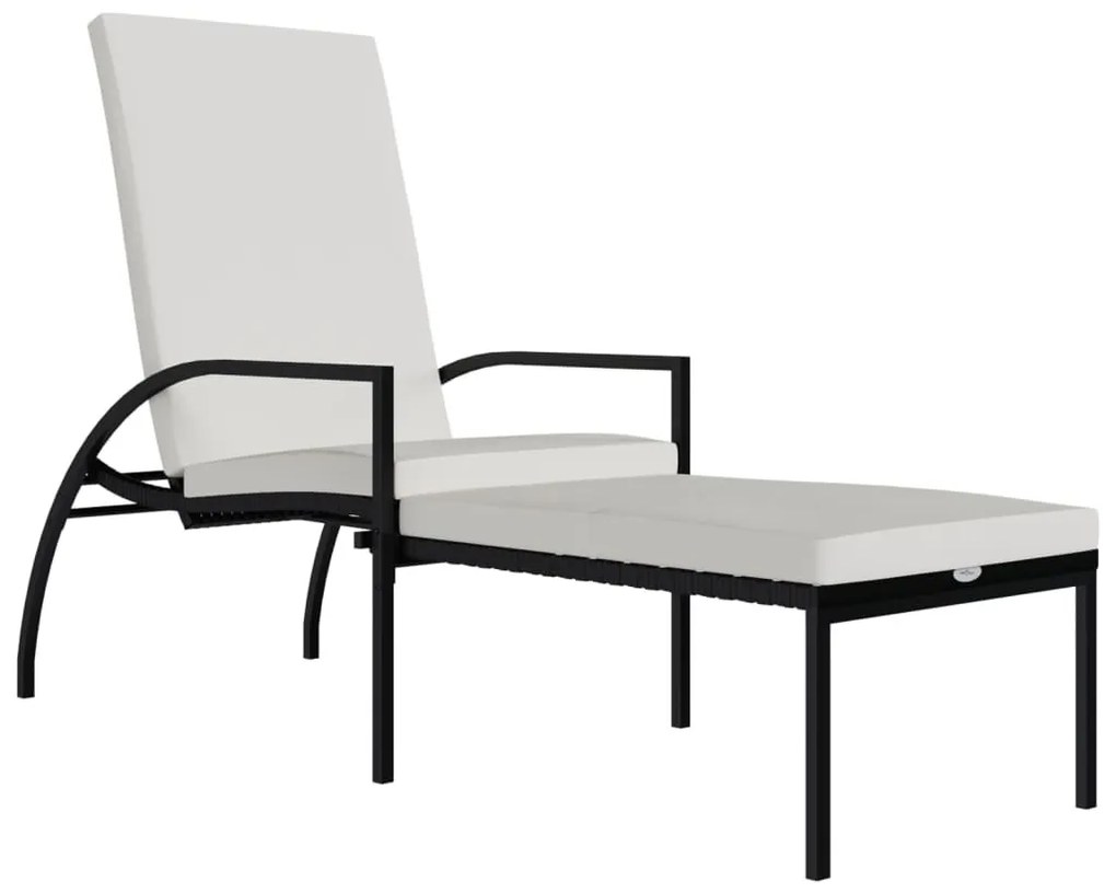 Fekete polyrattan napozóágy lábtartóval