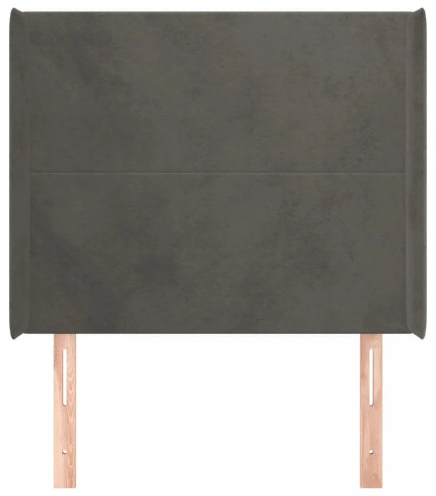 sötétszürke bársony fejtámla szárnyakkal 103x16x118/128 cm