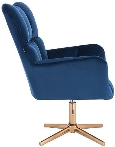 HR650CROSS Tengerkék modern velúr szék arany lábbal