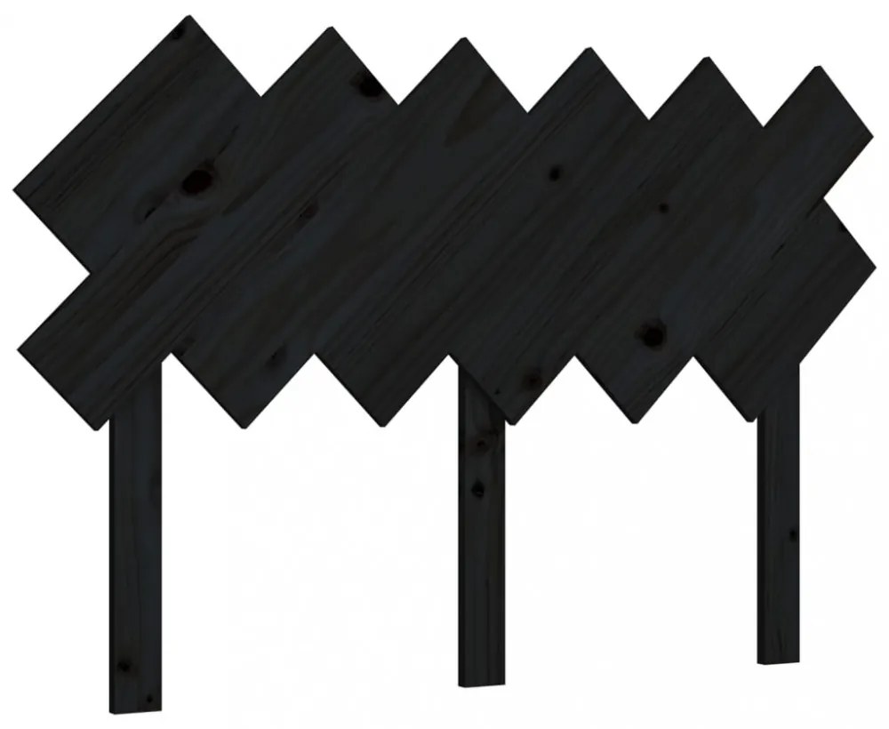 fekete tömör fenyőfa ágyfejtámla 122,5x3x80,5 cm