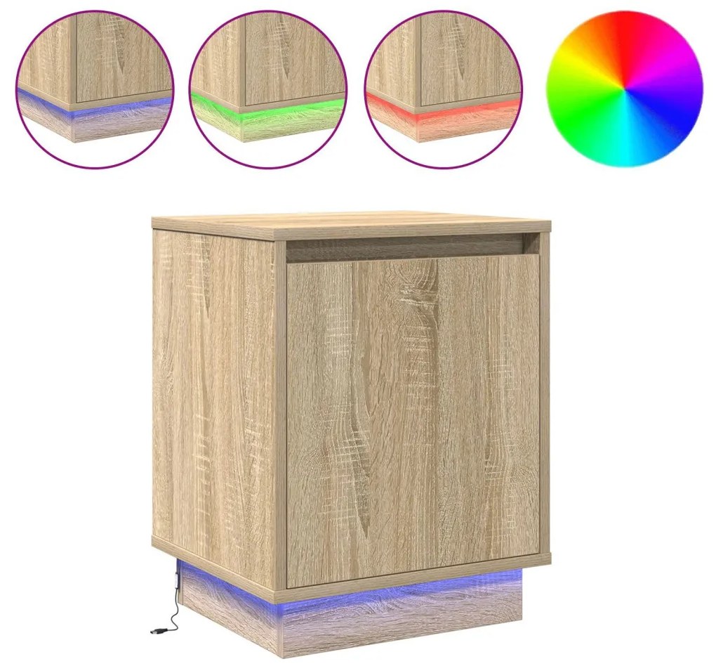 LED világítással ellátott éjjeli szekrények 2 darab Sonoma tölgy 39x34,5x50 cm