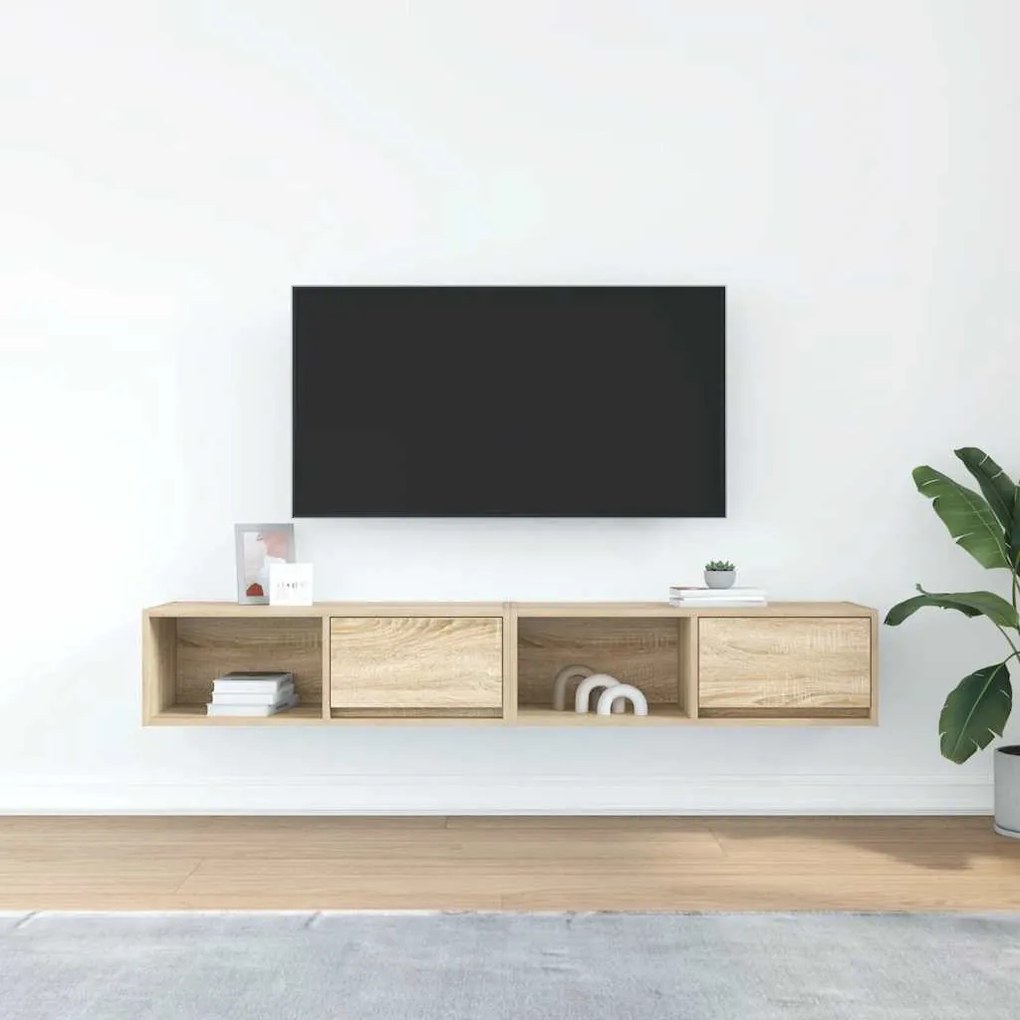 2 db sonoma tölgy színű szerelt fa TV-szekrény 80x31x25,5 cm