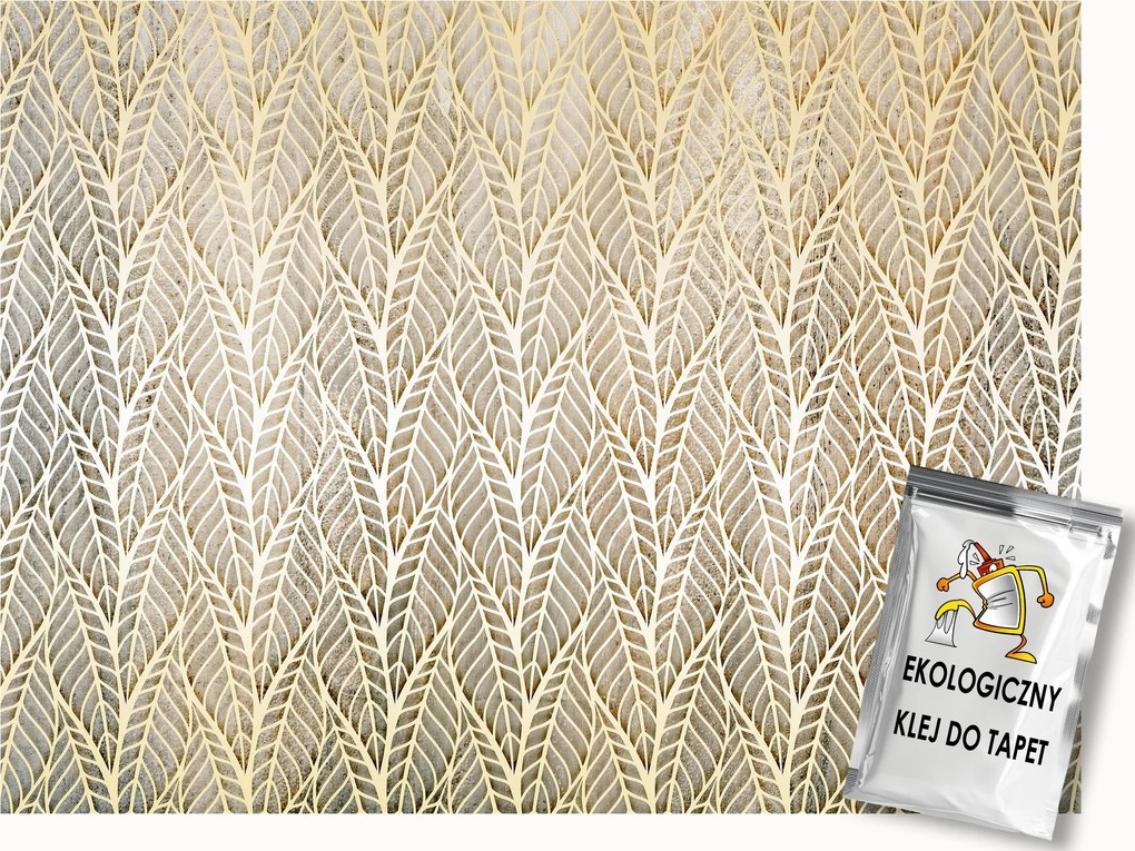 Fotótapéta Flizelina Bézs Levelek Arany Dísz Elegáns 300x210 ragasztó