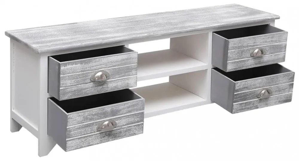fehér-szürke tömör császárfa TV-szekrény 108 x 30 x 40 cm