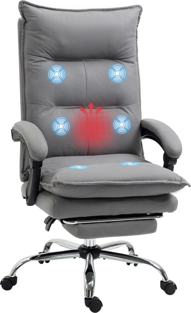 Vinsetto Ergonomikus Irodai Szék Masszázs Funkcióval, Lumbális Fűtéssel, Dőlésszögbe Állítható Lábpihenő, 360°-ban Forgó Vezetői Szék, Mikrovelúr, Szü