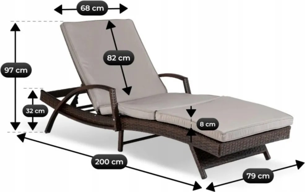 Kerti műrattan napozóágy ROULE barna színben