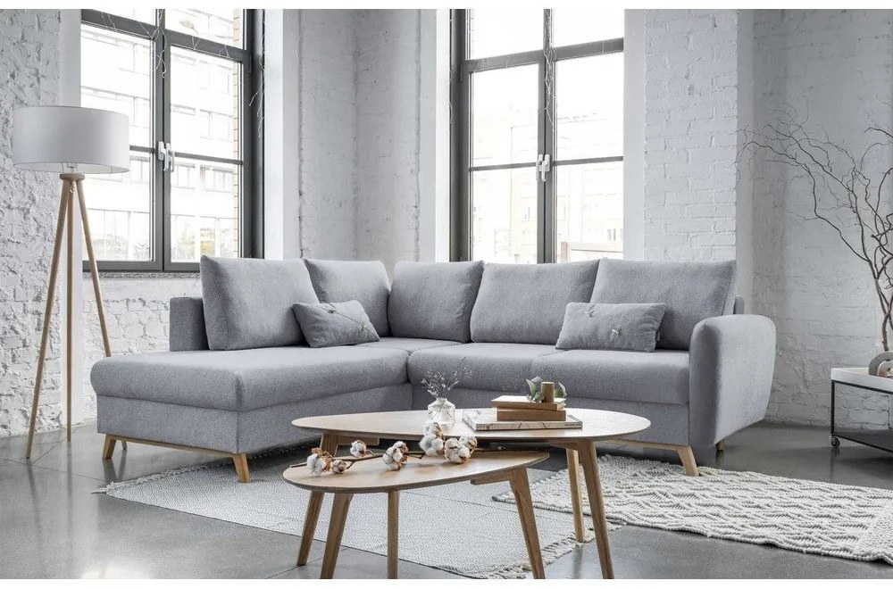 Scandic Lagom L világosszürke kinyitható kanapé, bal oldalas - Miuform