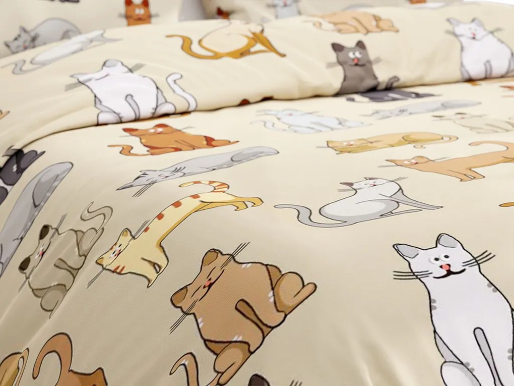 Poliészterpamut ágyneműhuzat COLORED CATS POLY krémszínű Ágyneműhuzat mérete: 70 x 90 cm | 140 x 220 cm