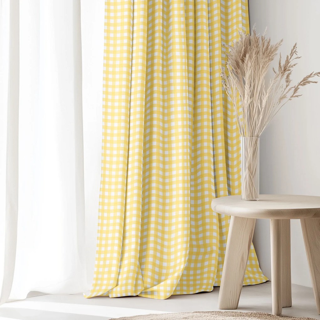 Goldea dekoratív drapéria - sárga kockás 280x150 cm