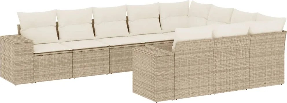 vidaXL 10 részes bézs polyrattan kerti ülőgarnitúra párnával