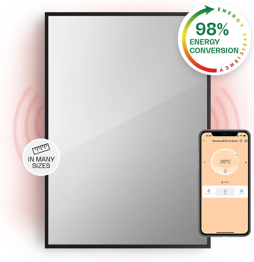 Klarstein La Palma 750 smart, infravörös hősugárzó 2 az 1-ben, 85 x 60 cm, 750 W, tükör elülső rész