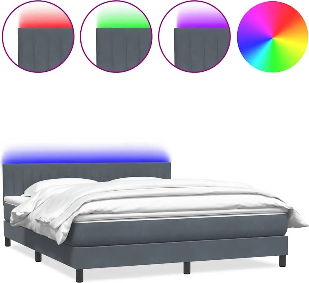 vidaXL sötétszürke bársony rugós és LED-es ágy matraccal 180x210 cm