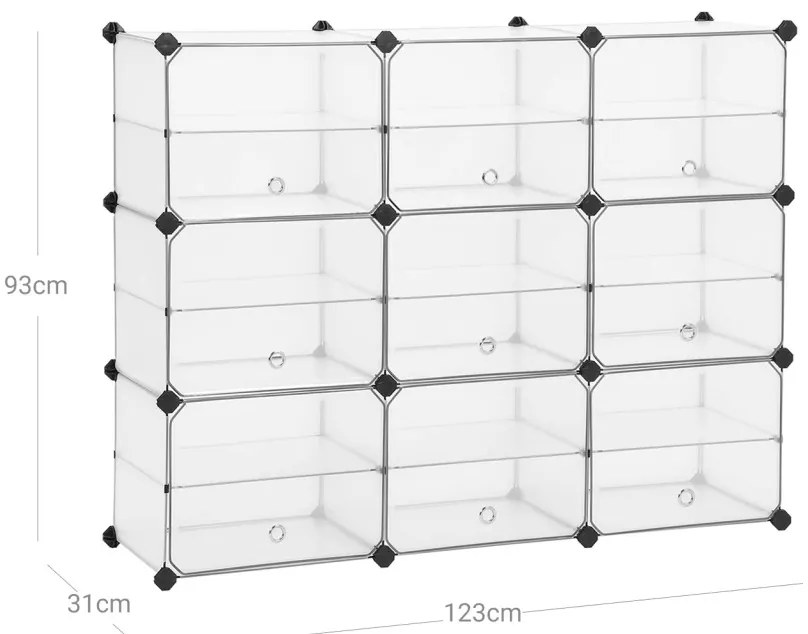 Cipőtároló doboz 9 db moduláris tárolódoboz, fehér 123x31x93cm