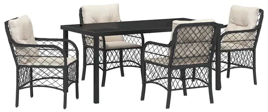 vidaXL Kert étkező szett párnával 5 pcs Fekete polirattan