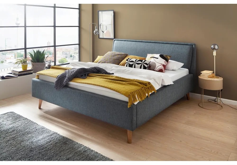 Zöld-kék kárpitozott franciaágy ágyrács nélkül 180x200 cm Frieda – Meise Möbel